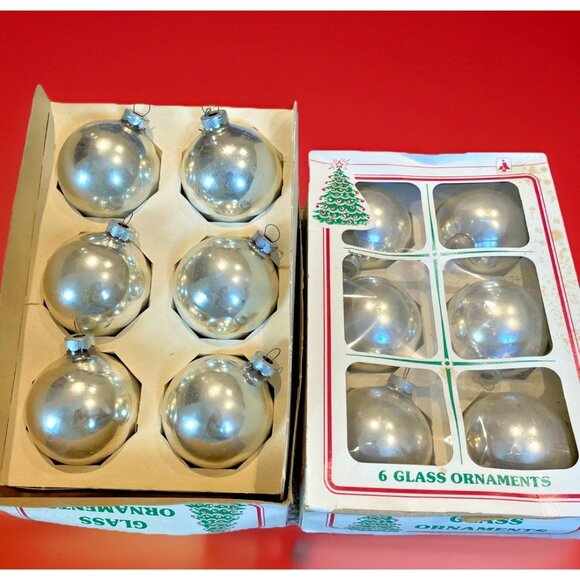 Vintage Essex Franke Silver Glass Christmas Tree Ornaments Set of 12 USA 60s - Picture 1 of 10